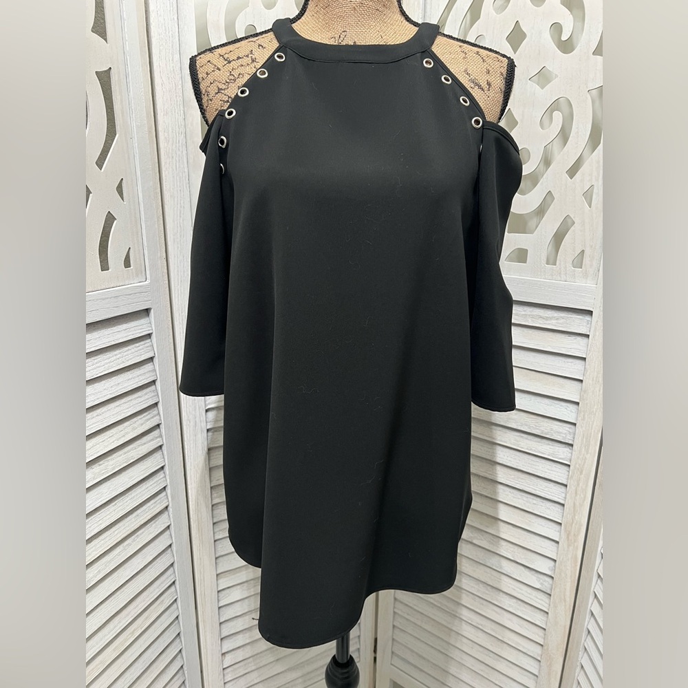 Michael by Michael Kors Black Cold Shoulder Blouse w/ Grommets